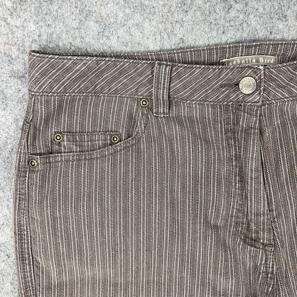 Isabella Bird Pants Women 14 Brown Striped Boot Cut Stretch Cotton Anthropologie - Picture 3 of 11